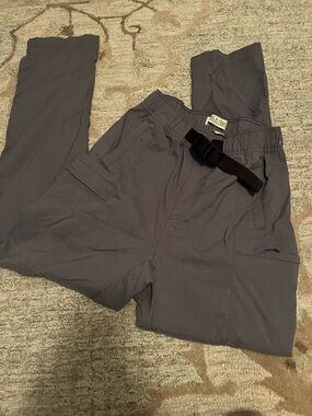 Mens Gray Utility Cargo Hiking Pants with Adjustable Belt